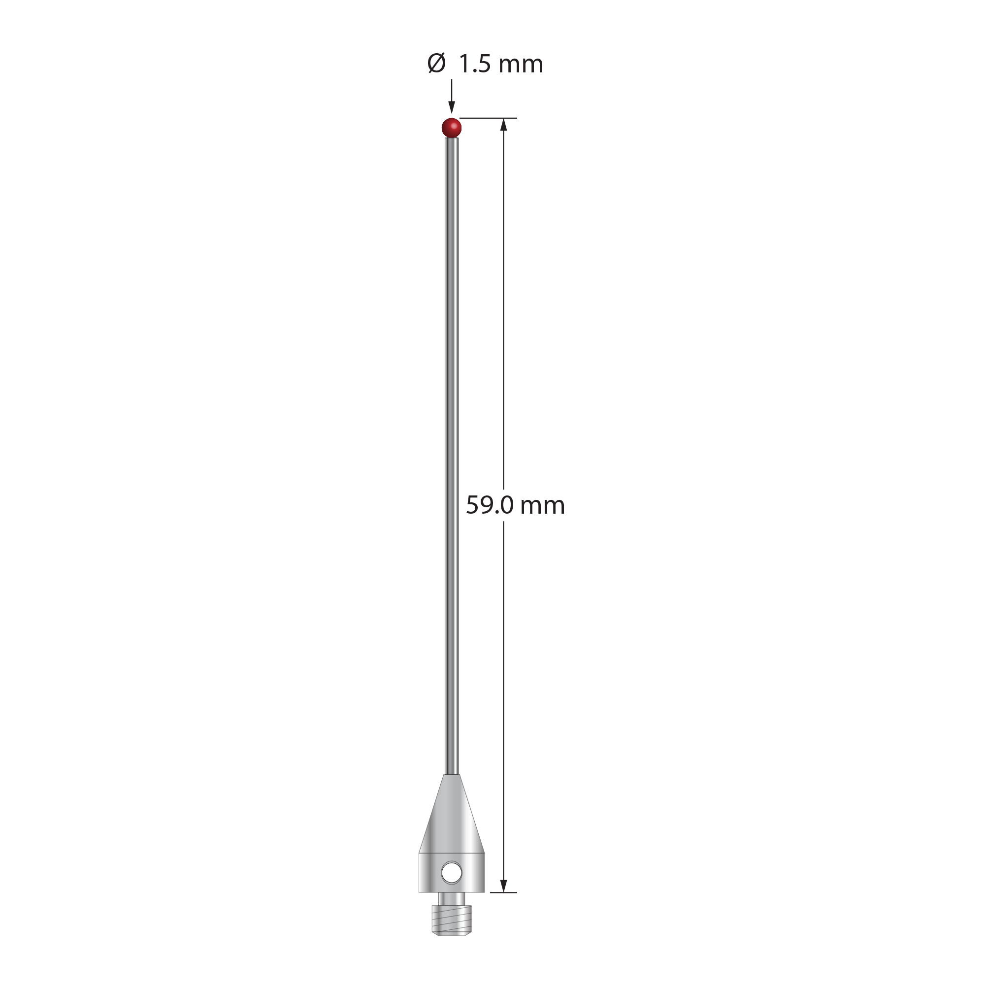 TM3-1559-TX M3 stylus with 1.5mm ruby ball, carbide stem, and titanium base, 60mm long by Q-Mark Manufacturing, Inc.