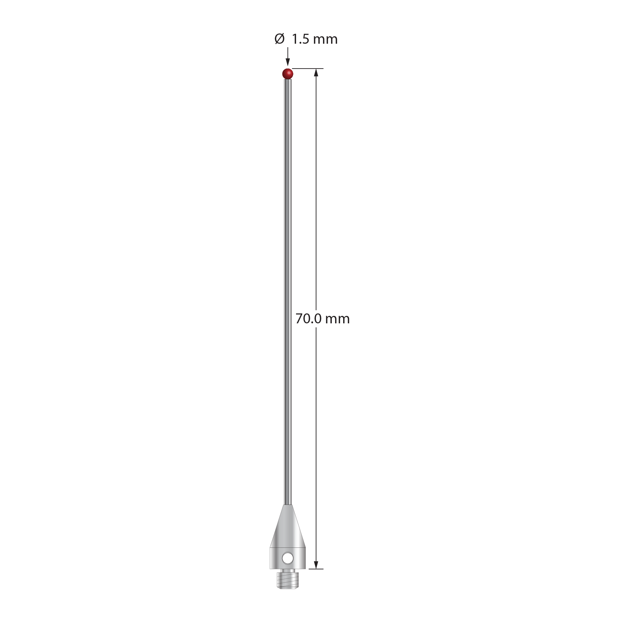 TM3-1570-TX M3 1.5mm ruby ball stylus with carbide stem and titanium base, 70mm long by Q-Mark Manufacturing, Inc.
