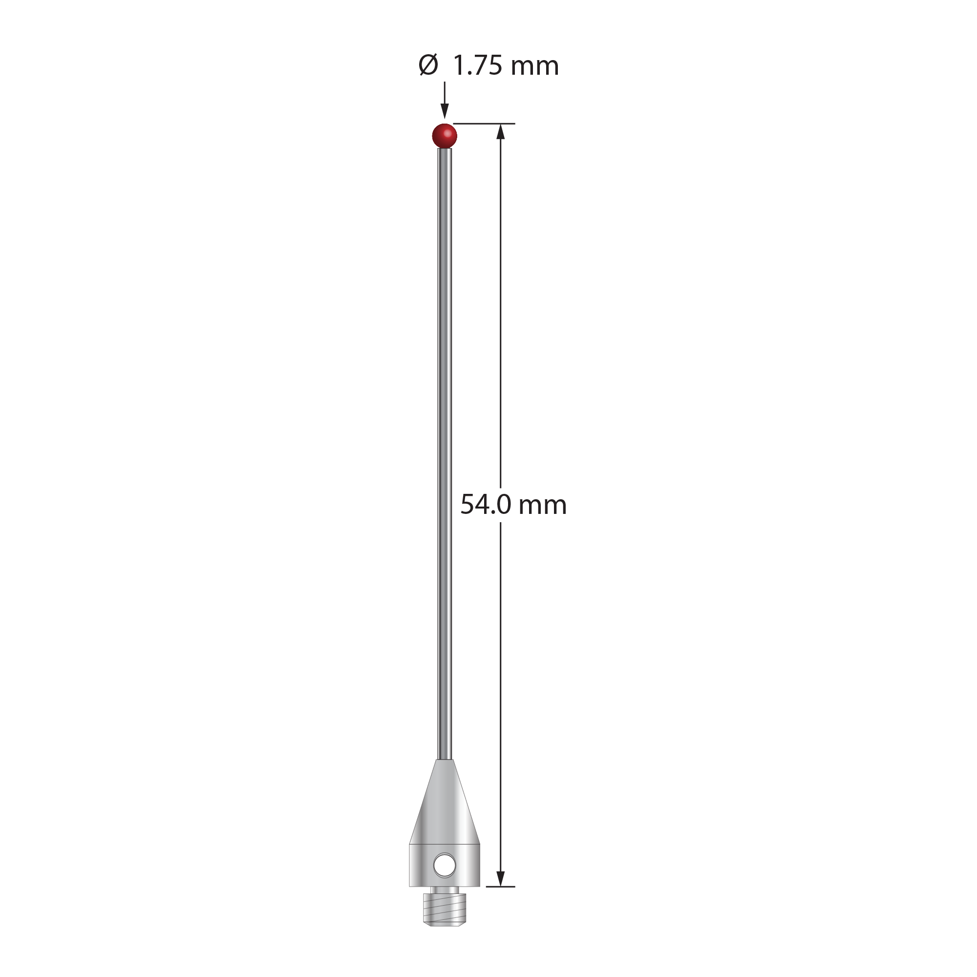 TM3-1754-TX M3 stylus with 1.75mm ruby ball, carbide stem, and titanium base, 54mm long by Q-Mark Manufacturing, Inc.
