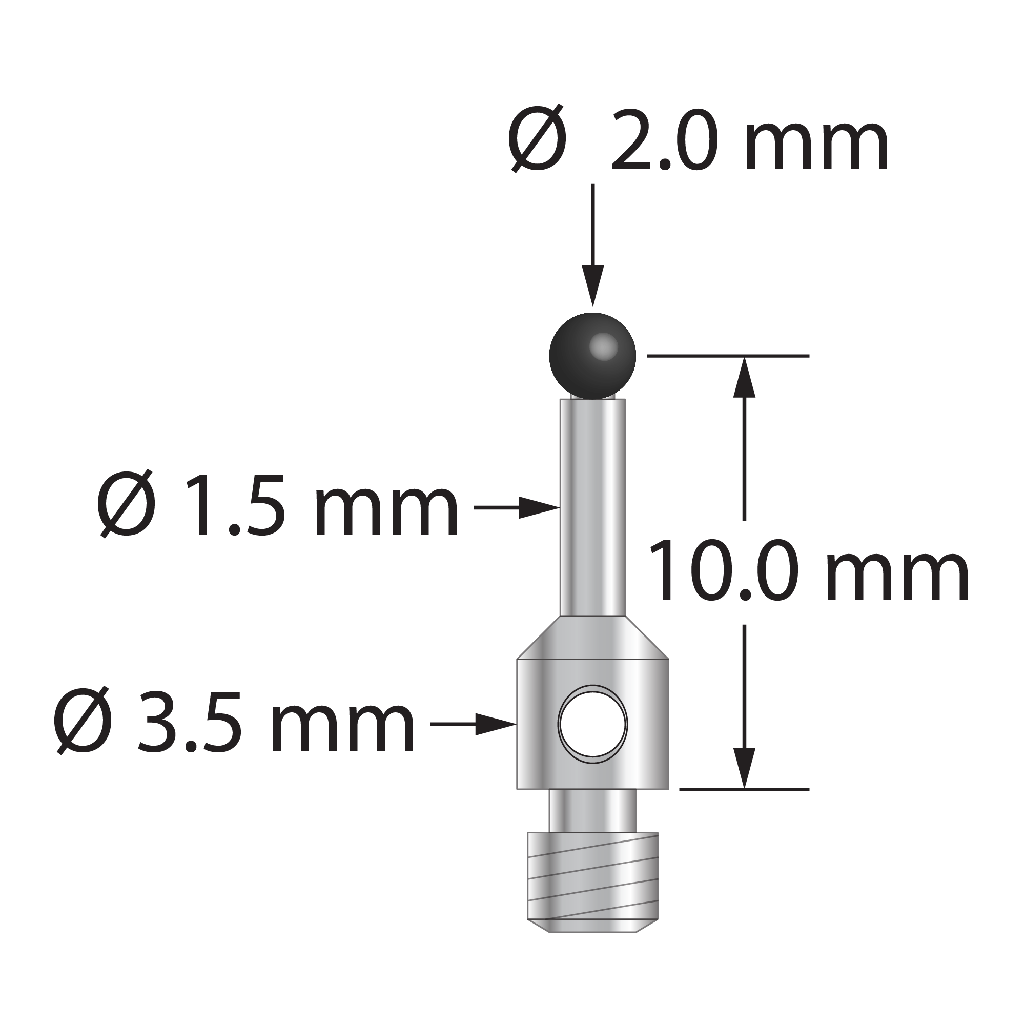 TM3-2010-S-C M3 stylus with 2.0mm carbide ball, stainless steel stem, 10.0mm length by Q-Mark Manufacturing, Inc.