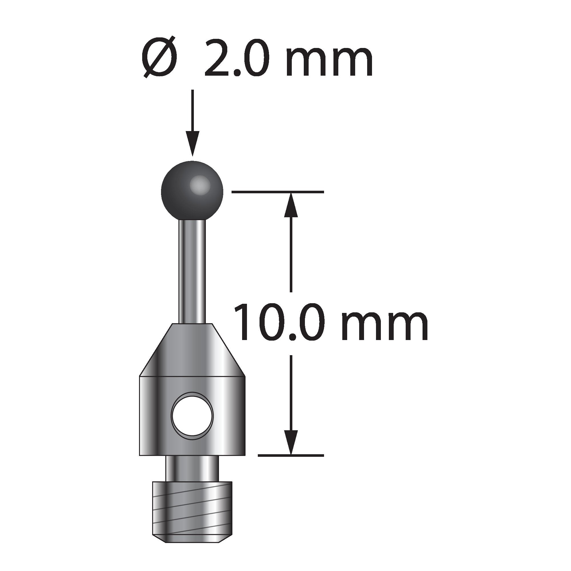 TM3-2011-C M3 stylus with 2.0mm carbide ball, 1.0mm carbide stem, stainless steel base by Q-Mark Manufacturing, Inc.