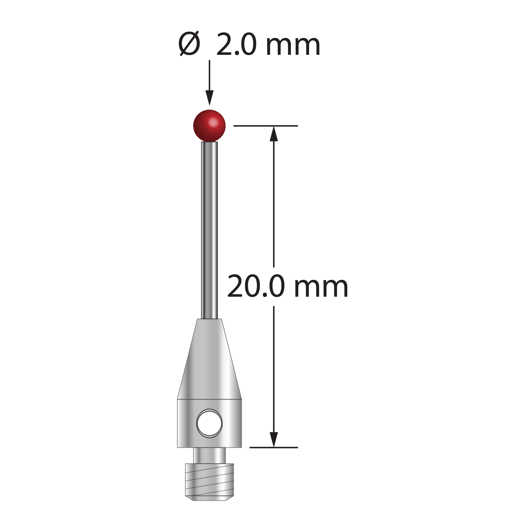 TM3-2021-8 M3 stylus with 2.0mm ruby ball, carbide stem, and stainless steel base, 20.0mm long by Q-Mark Manufacturing, Inc.