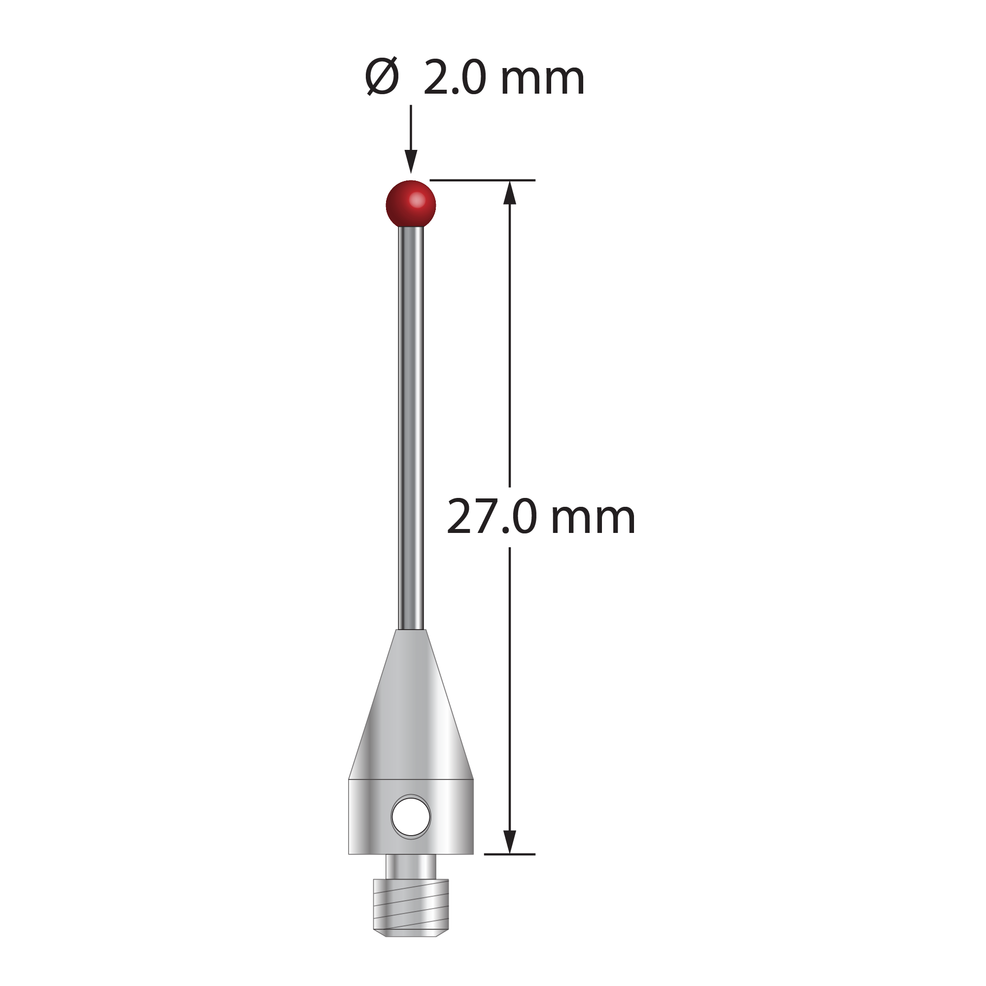 TM3-2027-DS1-TX M3 2.0mm ruby ball stylus with carbide stem and titanium base, 27.0mm long by Q-Mark Manufacturing, Inc.