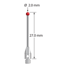 TM3-2027 M3 stylus with 2.0mm ruby ball, carbide stem, and stainless steel base, 27.0mm long by Q-Mark Manufacturing, Inc.
