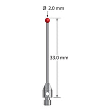 TM3-2033-DS1 M3 stylus with 2.0mm ruby ball, carbide stem, and stainless steel base, 33.0mm long by Q-Mark Manufacturing, Inc.