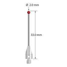 TM3-2033-TX-DS1 M3 stylus with 2.0mm ruby ball, carbide stem, and titanium base, 33.0mm long by Q-Mark Manufacturing, Inc.