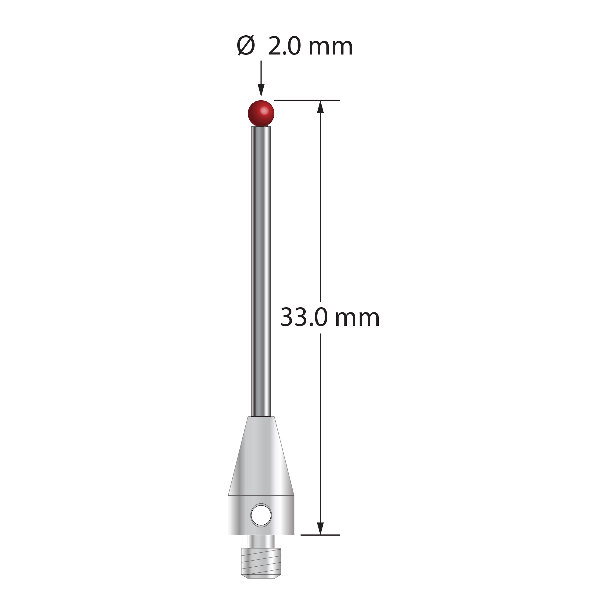 TM3-2033-TX M3 stylus with 2.0mm ruby ball, carbide stem, and titanium base, 35mm long by Q-Mark Manufacturing, Inc.