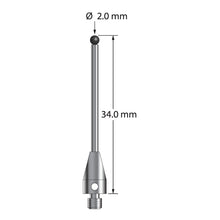 TM3-2034-TX-SN M3 2.0mm silicon nitride ball stylus with carbide stem and titanium base, 34mm long.