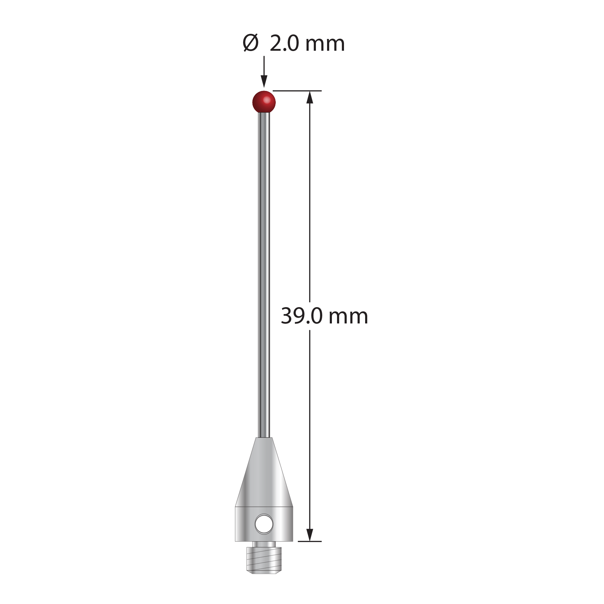 TM3-2039-TX M3 stylus with 2.0mm ruby ball, carbide stem, and titanium base by Q-Mark Manufacturing, Inc.