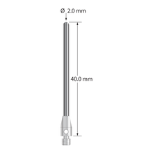 M3 cylinder stylus with 2.0 mm diameter carbide cylinder and 4.0 mm diameter x 7.0 mm long stainless steel base. Overall stylus length is 40.0 mm. Stylus weight is 2.04 grams.