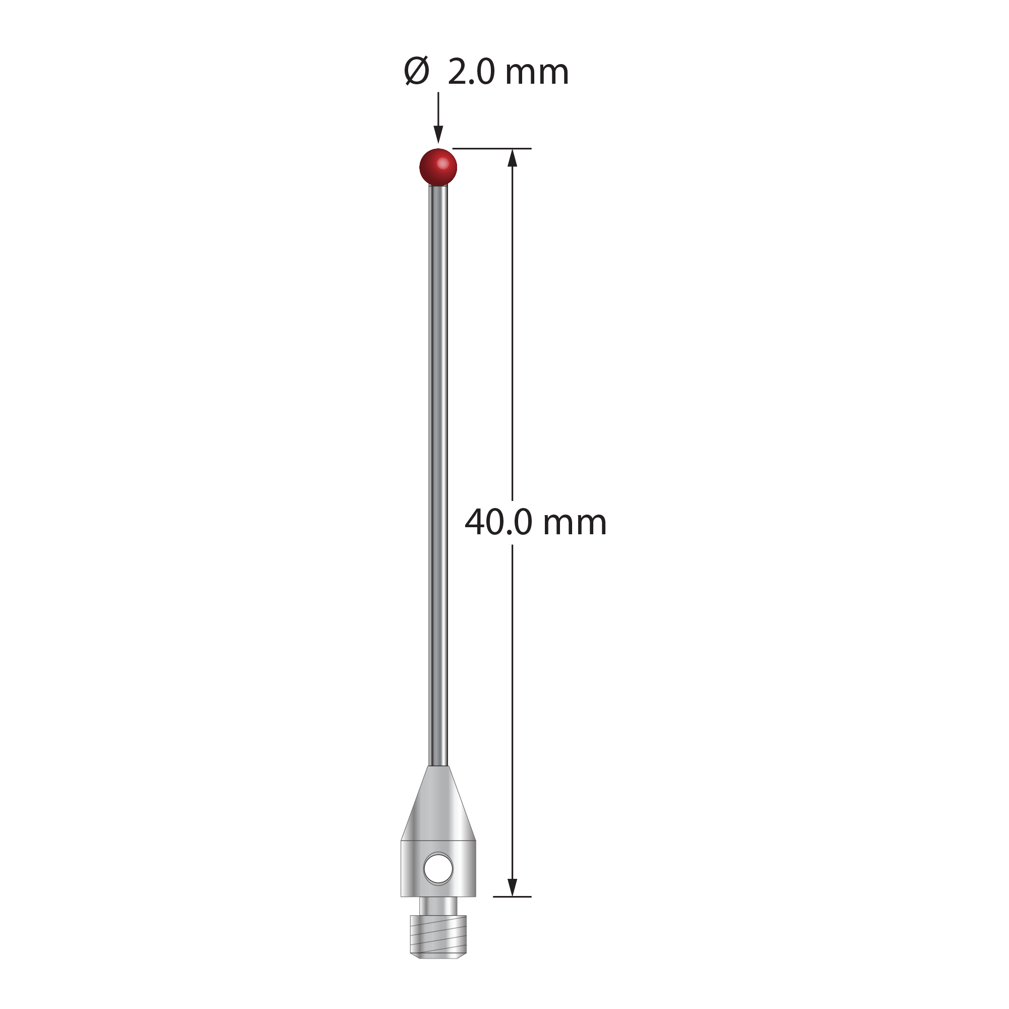 TM3-2040-DS1 M3 stylus with 2.0mm ruby ball, carbide stem, stainless steel base, 40mm length by Q-Mark Manufacturing, Inc.