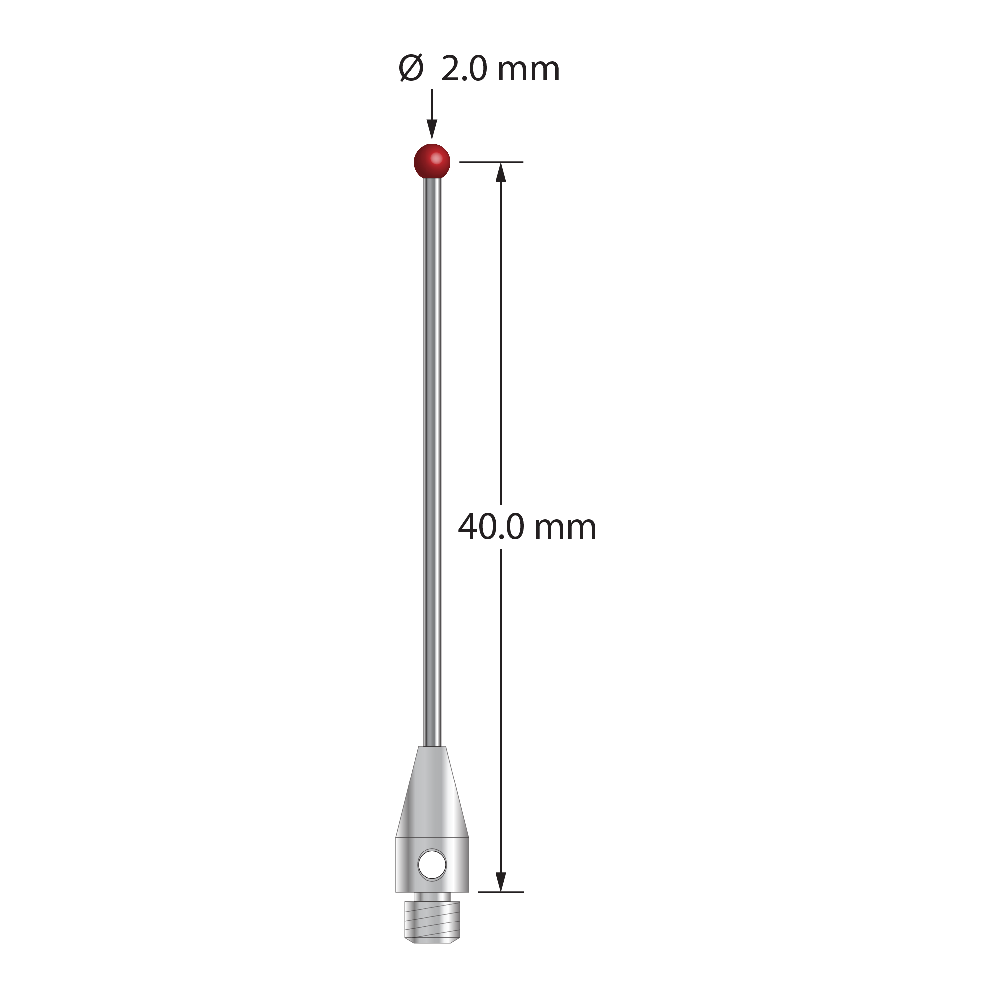TM3-2041-DS1 M3 stylus with 2.0mm ruby ball, carbide stem, and stainless steel base by Q-Mark Manufacturing, Inc.