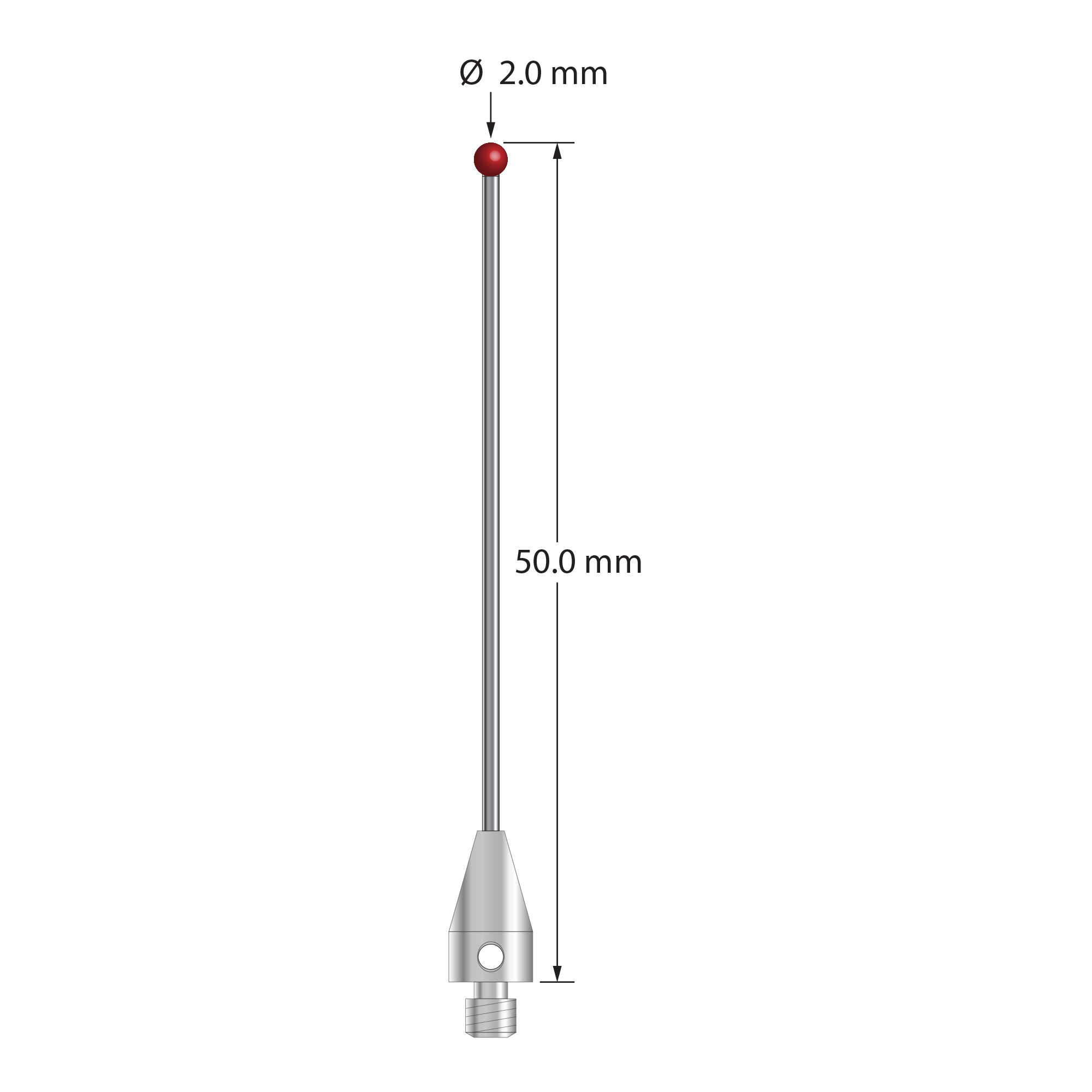 TM3-2050-DS1-TX M3 stylus with 2.0mm ruby ball, carbide stem, and titanium base, 50mm long by Q-Mark Manufacturing, Inc.