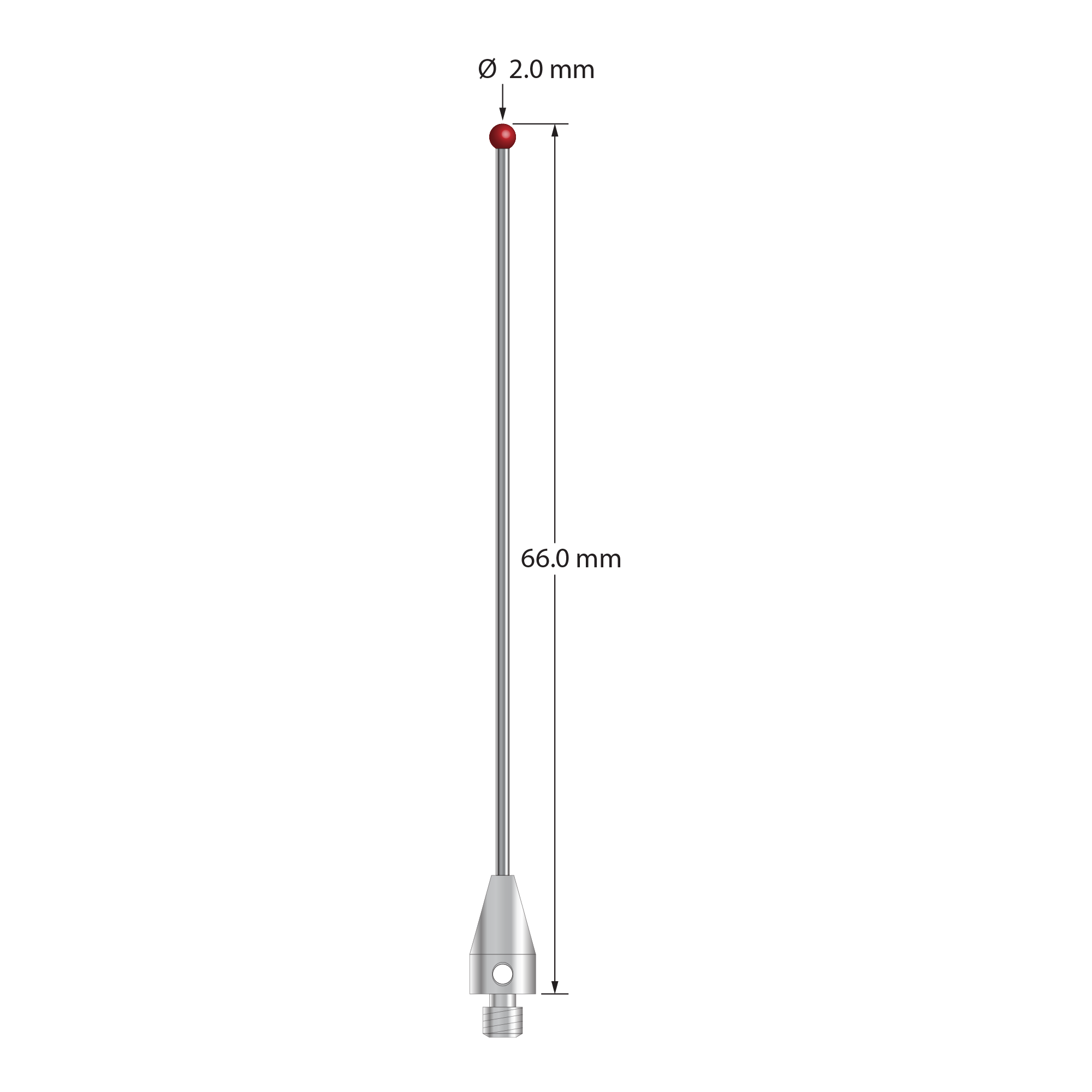 TM3-2066-DS1-TX M3 ruby ball stylus with carbide stem and titanium base, 66mm long by Q-Mark Manufacturing, Inc.
