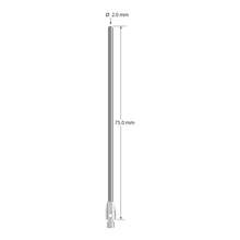 M3 cylinder stylus with 2.0 mm diameter carbide cylinder and 4.0 mm diameter x 7.0 mm long stainless steel base. Overall stylus length is 75.0 mm. Stylus weight is 3.60 grams.