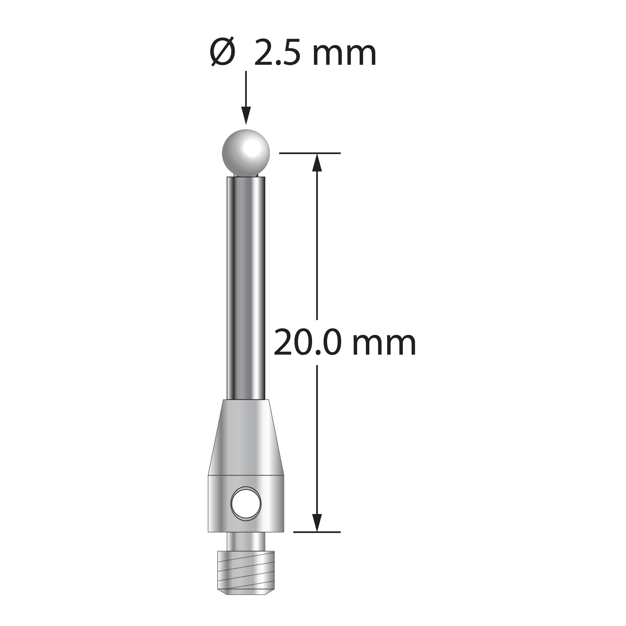 TM3-2521.25-DS2-Z M3 stylus with 2.5mm zirconia ball, carbide stem, and stainless steel base by Q-Mark Manufacturing, Inc.