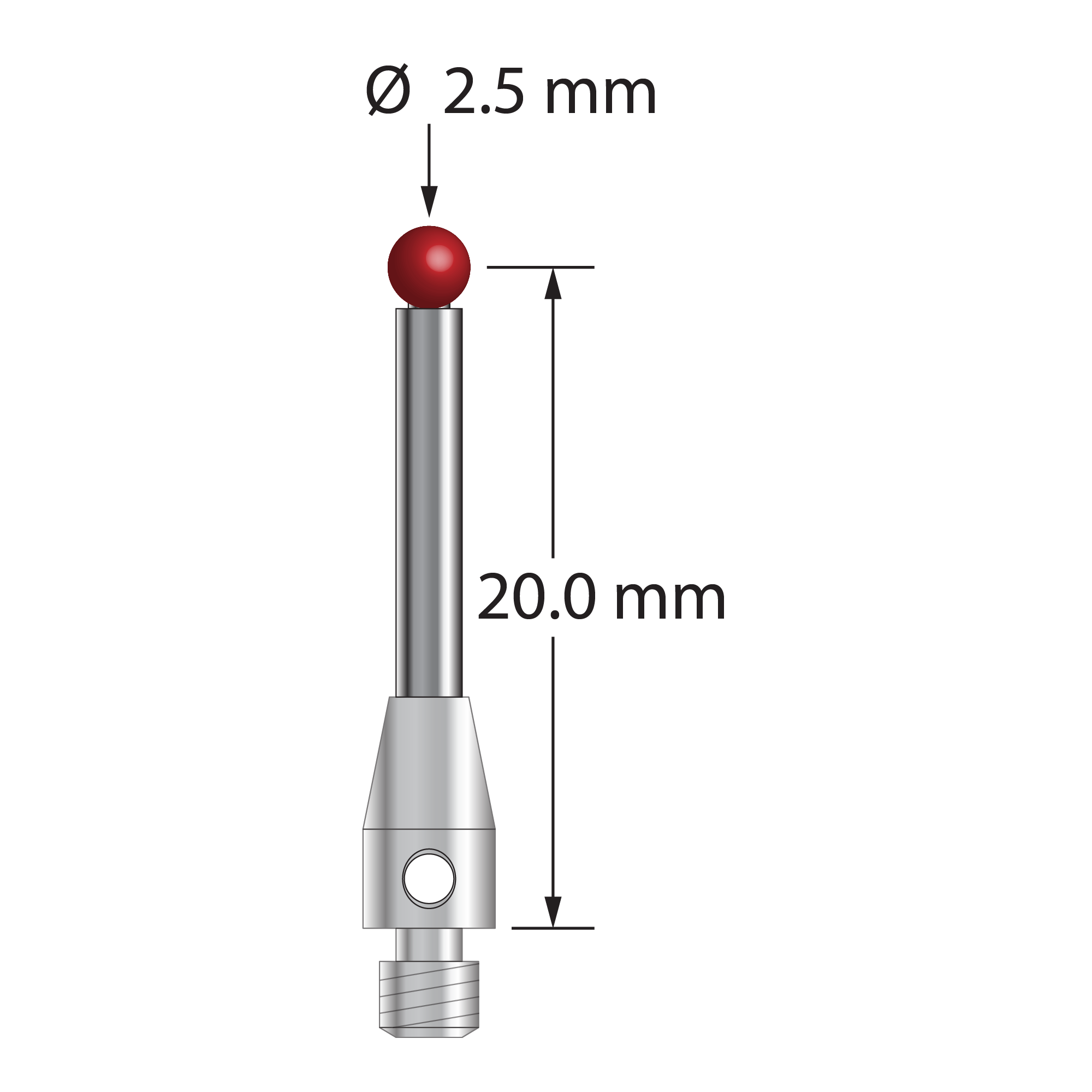 TM3-2521.25-DS2 M3 stylus with 2.5mm ruby ball, carbide stem, and stainless steel base by Q-Mark Manufacturing, Inc.