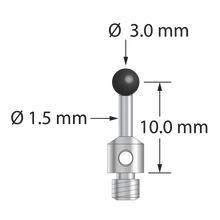 TM3-3010-S-SN M3 stylus with 3.0mm silicon nitride ball and stainless steel stem, 10.0mm length.