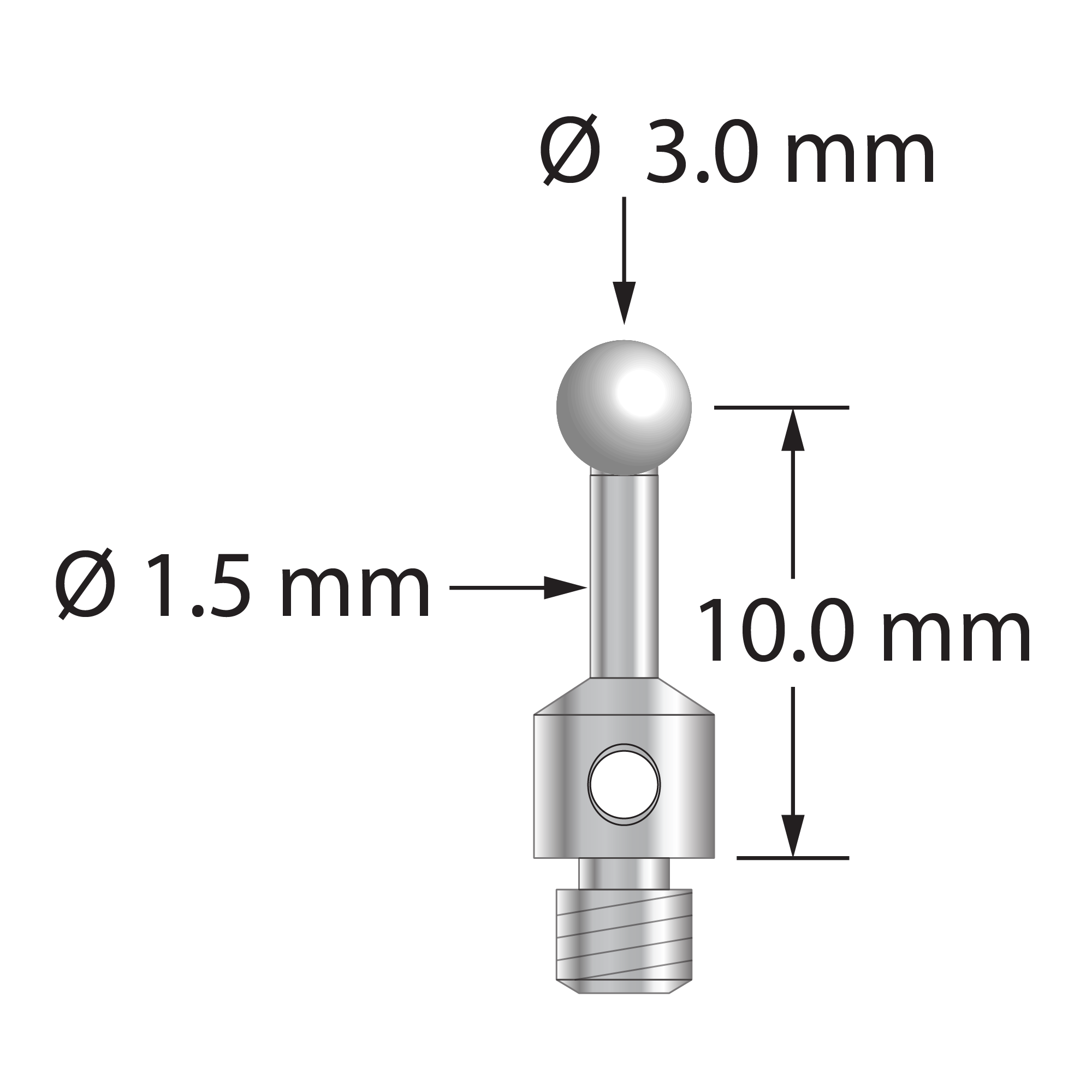 TM3-3010-S-Z M3 stylus with 3.0mm zirconia ball, stainless steel stem, 10.0mm length by Q-Mark Manufacturing, Inc.