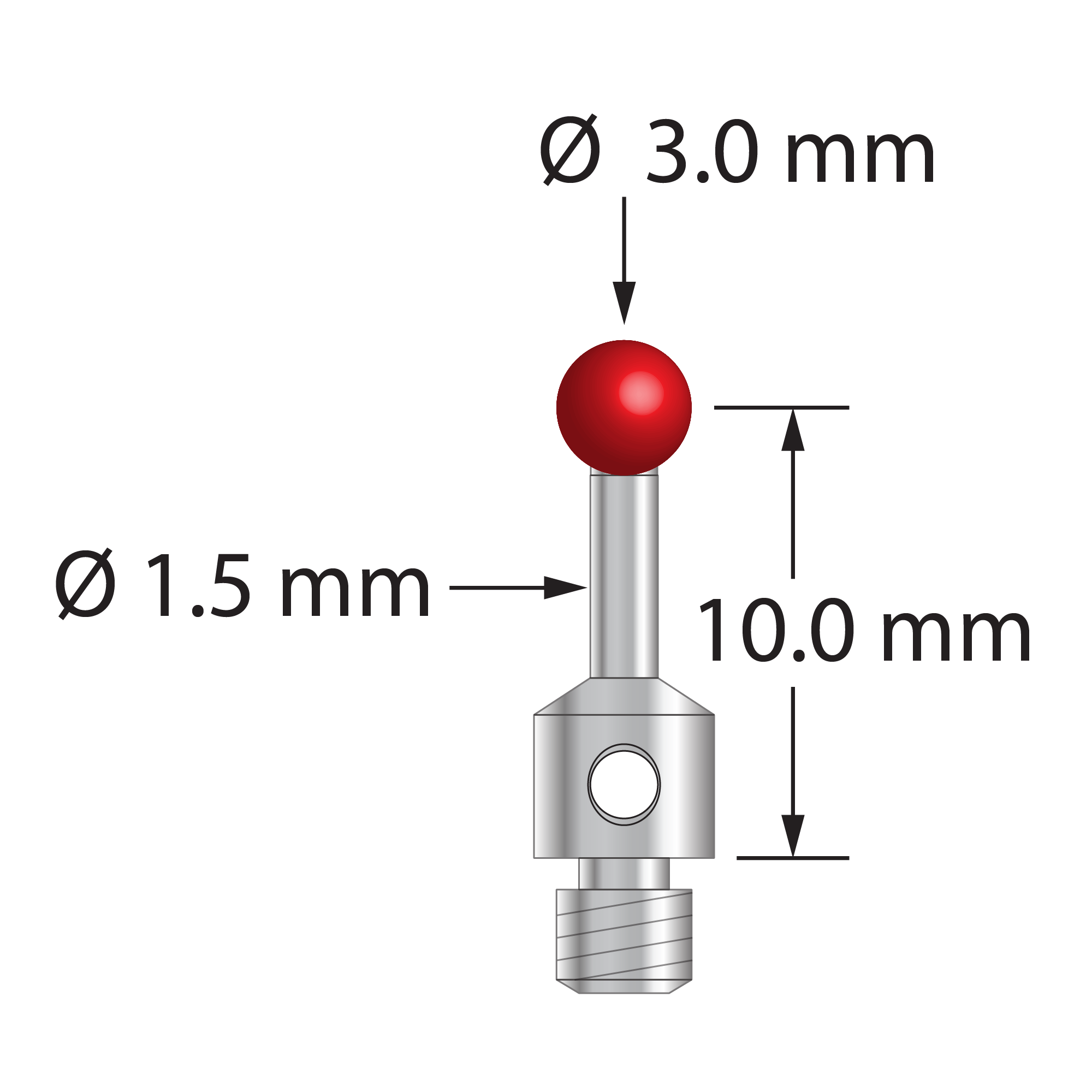 TM3-3010-S M3 stylus with 3.0mm ruby ball, stainless steel stem & base, 10.0mm length by Q-Mark Manufacturing, Inc.