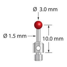 TM3-3010-S M3 stylus with 3.0mm ruby ball, stainless steel stem & base, 10.0mm length by Q-Mark Manufacturing, Inc.