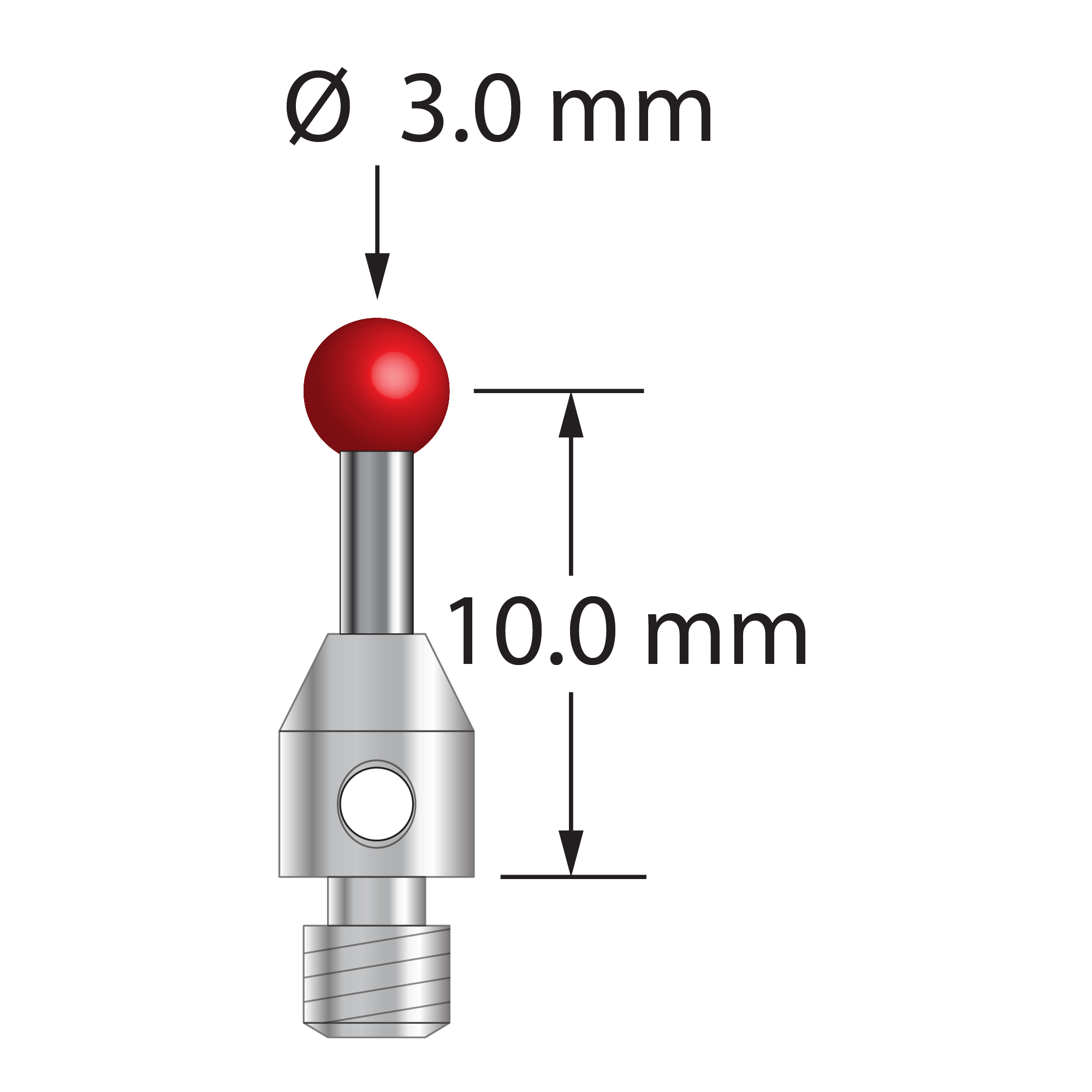 TM3-3011.5 M3 stylus with 3.0mm ruby ball, carbide stem, and stainless steel base by Q-Mark Manufacturing, Inc.