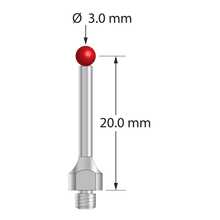 TM3-3021.5-H-S M3 stylus with 3.0mm ruby ball, stainless steel stem & base, 20mm length.