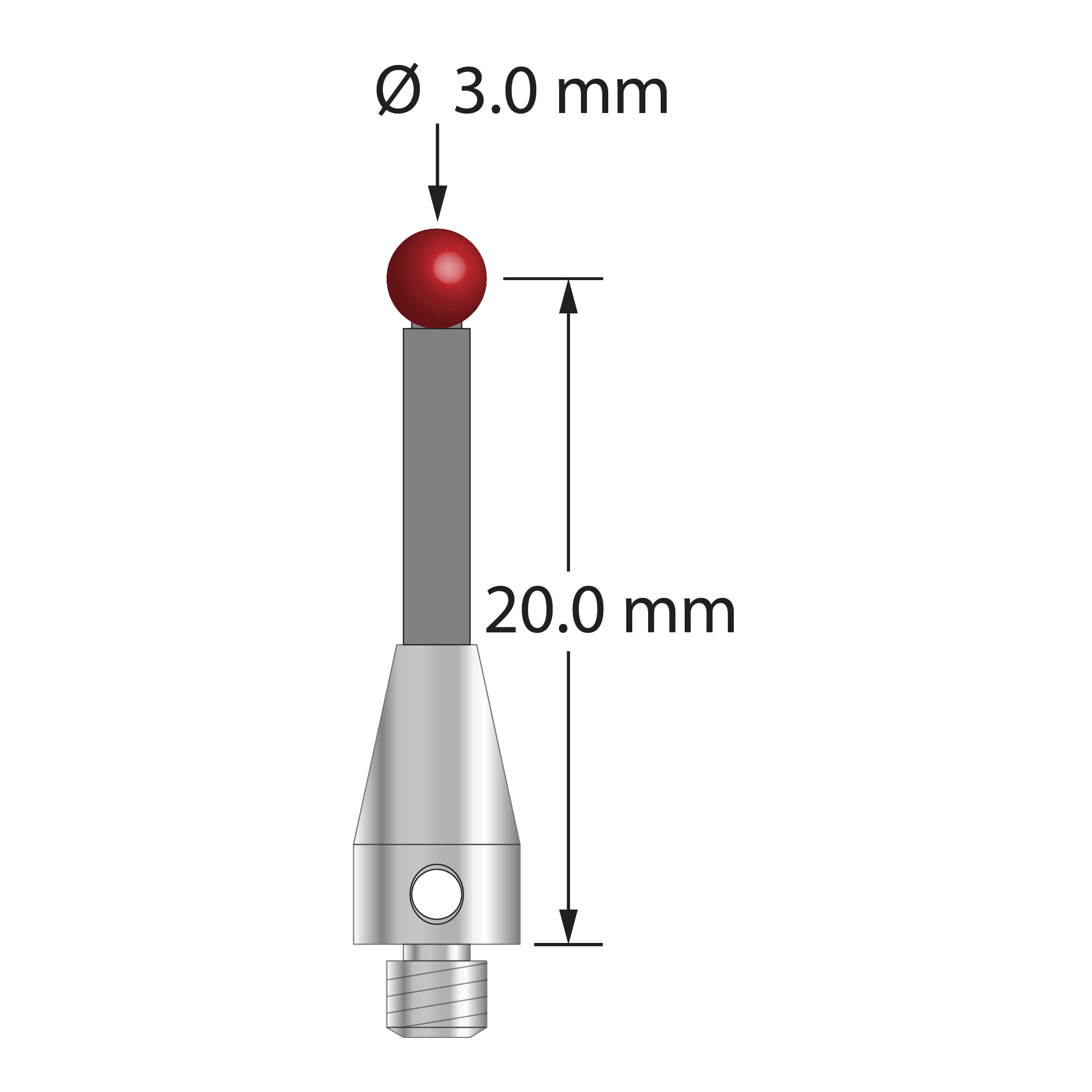 TM3-3021.5-TX M3 stylus with 3.0mm ruby ball, carbon fiber stem, and titanium base by Q-Mark Manufacturing, Inc.