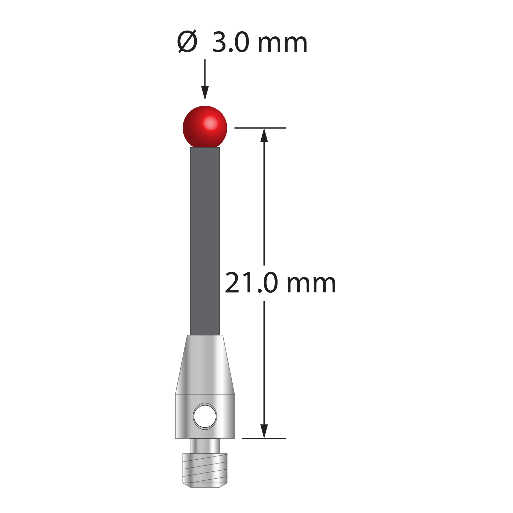 TM3-3022.5-G M3 stylus with 3.0mm ruby ball, carbon fiber stem, and stainless steel base by Q-Mark Manufacturing, Inc.