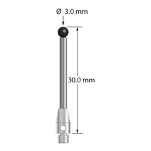 TM3-3030-SN M3 stylus with 3.0mm silicon nitride ball, carbide stem, and stainless steel base, 30mm long.