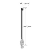 M3 stylus with 3.0 mm diameter silicon nitride ball, 2.0 mm diameter carbide stem, and 4.0 mm diameter x 7.0 mm long stainless steel base. Overall stylus length is 40.0 mm. Stylus weight is 2.02 grams.