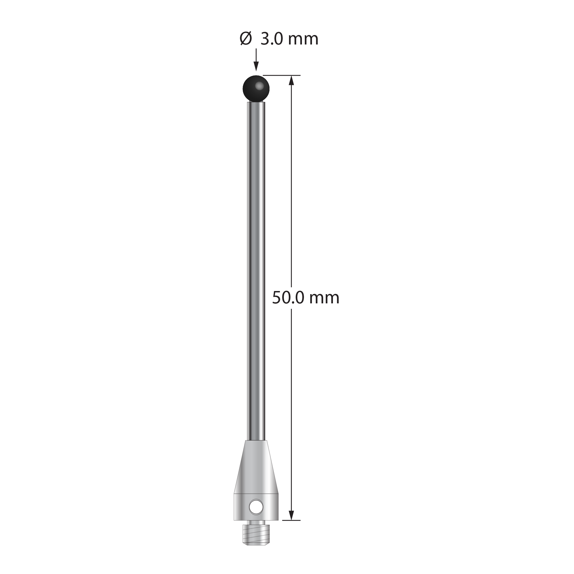 TM3-3050-TC-TX-SN M3 stylus with 3.0mm silicon nitride ball and titanium base, 50mm long by Q-Mark Manufacturing, Inc.