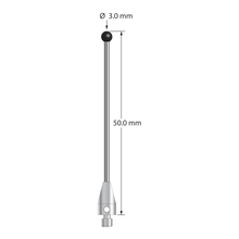 TM3-3050-TX-DS1.5-SN M3 stylus with 3.0mm silicon nitride ball, carbide stem, and titanium base, 50mm long.