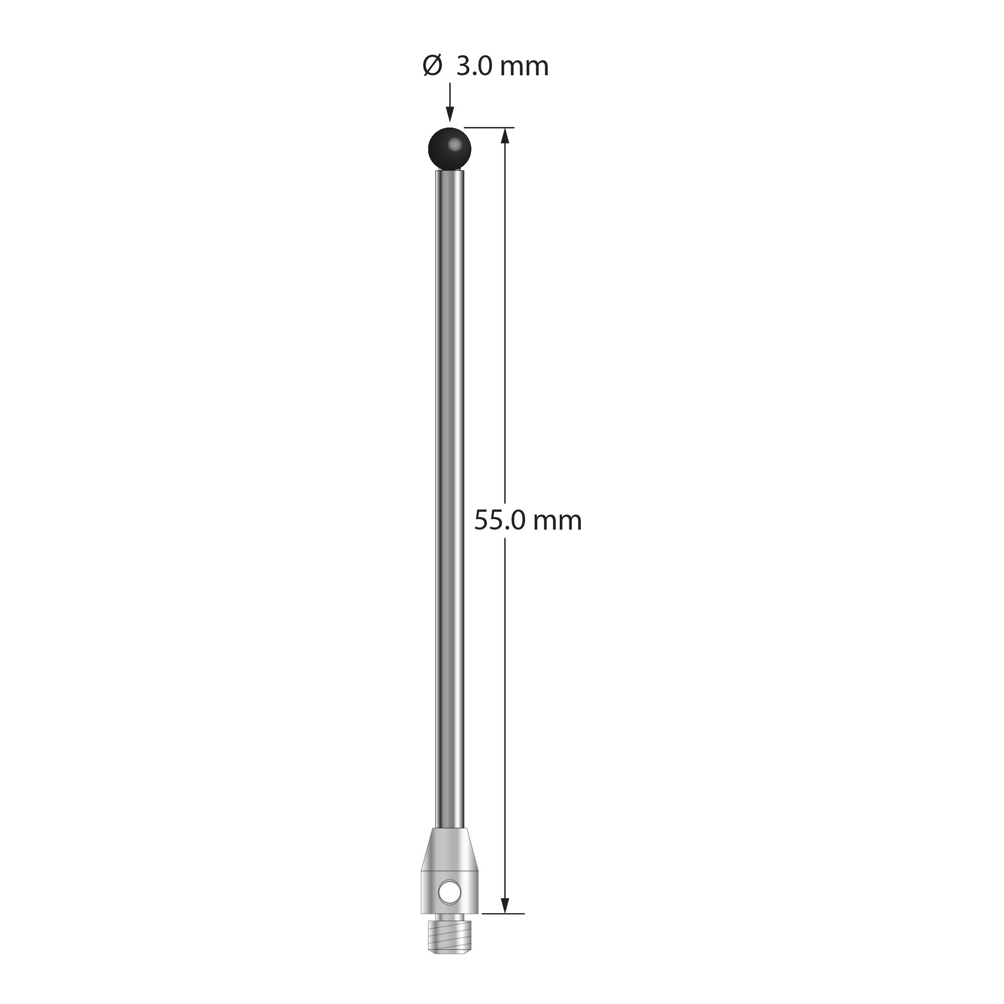 TM3-3055-SN M3 stylus with 3.0mm silicon nitride ball and stainless steel base, 50.0mm long by Q-Mark Manufacturing, Inc.