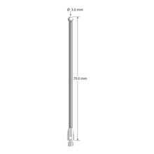 M3 stylus with 3.0 mm diameter zirconia ball, 2.0 mm diameter carbide shaft, and 4.0 mm diameter x 7.0 mm long stainless steel base. Overall stylus length is 70.0 mm. Stylus weight is 3.46 grams.