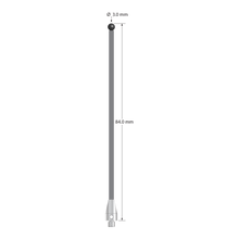 M3 XXT stylus with 3.0 mm diameter silicon nitride ball, 2.0 mm diameter carbon fiber stem, and 5.0 mm diameter x 9.0 mm long titanium base. Overall stylus length is 84.0 mm. Stylus weight is 0.85 gram. Compare to Zeiss 626103-0301-084.