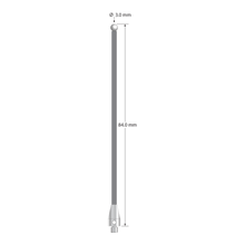 M3 XXT stylus with 3.0 mm diameter zirconia ball, 2.0 mm diameter carbon fiber stem, and 5.0 mm diameter x 9.0 mm long titanium base. Overall stylus length is 84.0 mm. Stylus weight is 0.85 gram.