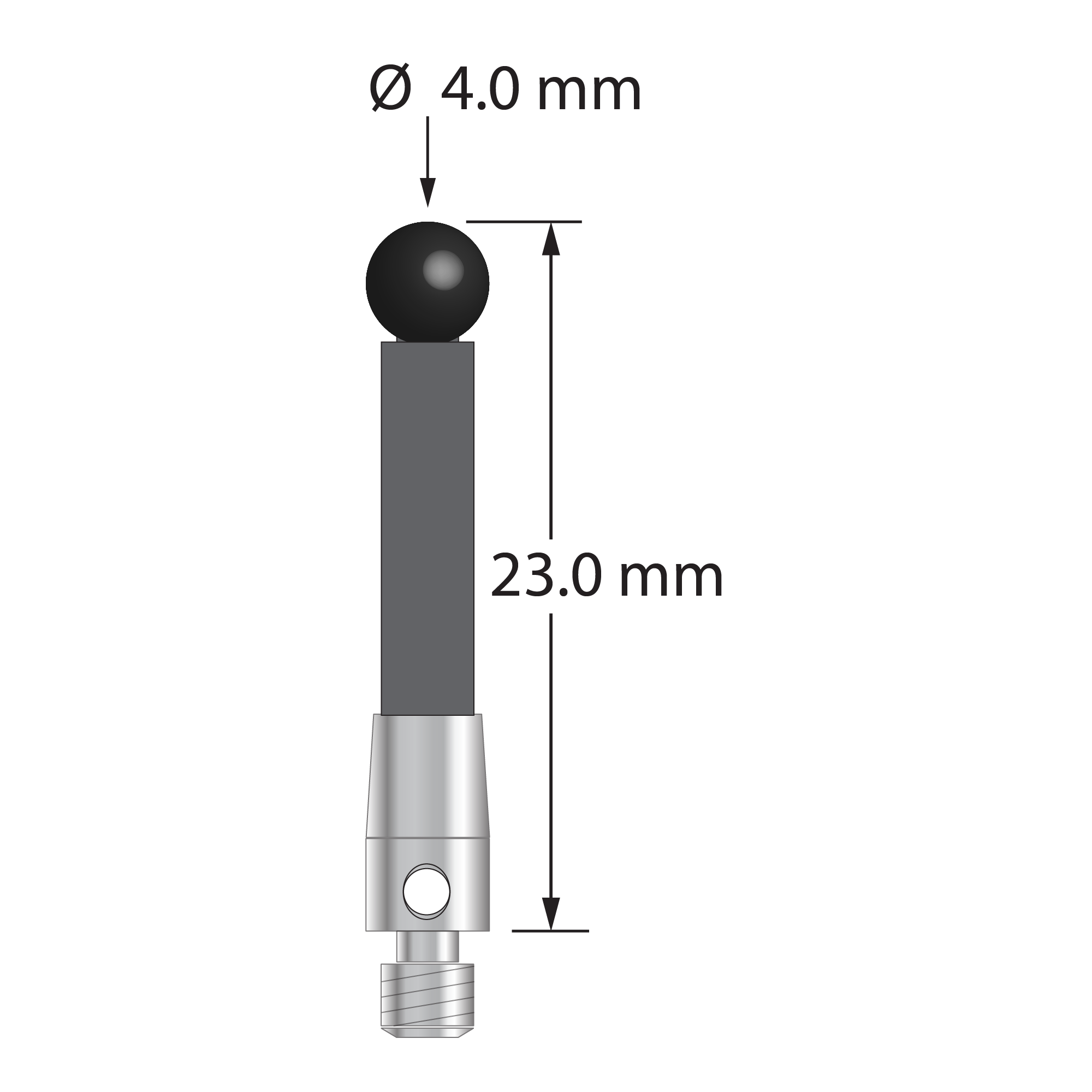 TM3-4023-G-SN M3 stylus with 4.0mm silicon nitride ball, carbon fiber stem, and stainless steel base, 23.0mm long by Q-Mark Manufacturing, Inc.