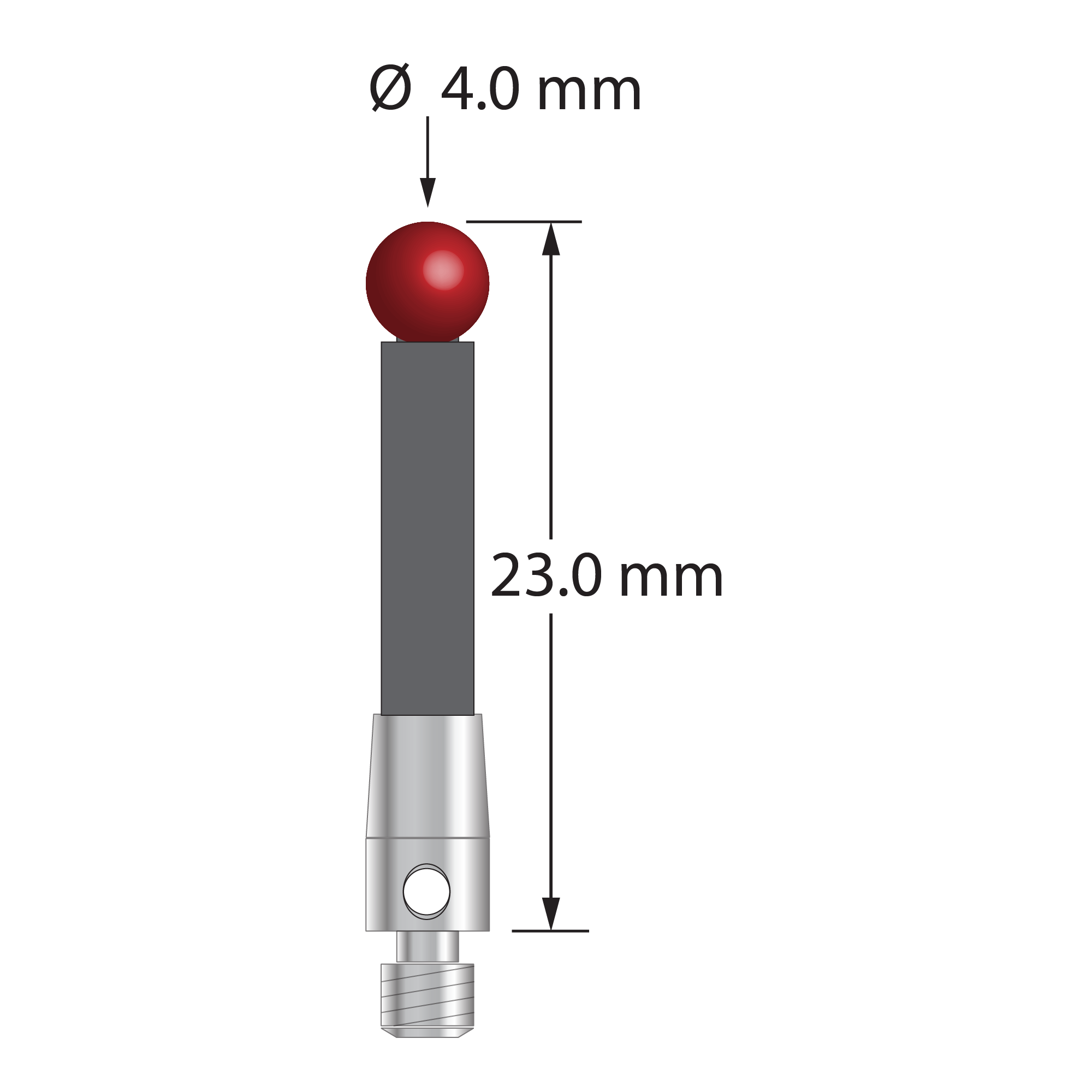 TM3-4023-G M3 stylus with 4.0mm ruby ball, carbon fiber stem, and stainless steel base, 23.0mm long by Q-Mark Manufacturing, Inc.