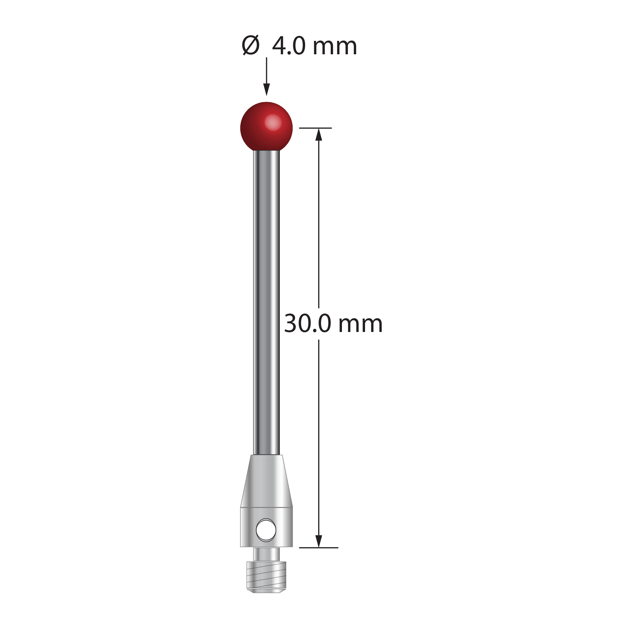 TM3-4032 M3 stylus with 4.0mm ruby ball, carbide stem, and stainless steel base, 32.0mm long by Q-Mark Manufacturing, Inc.