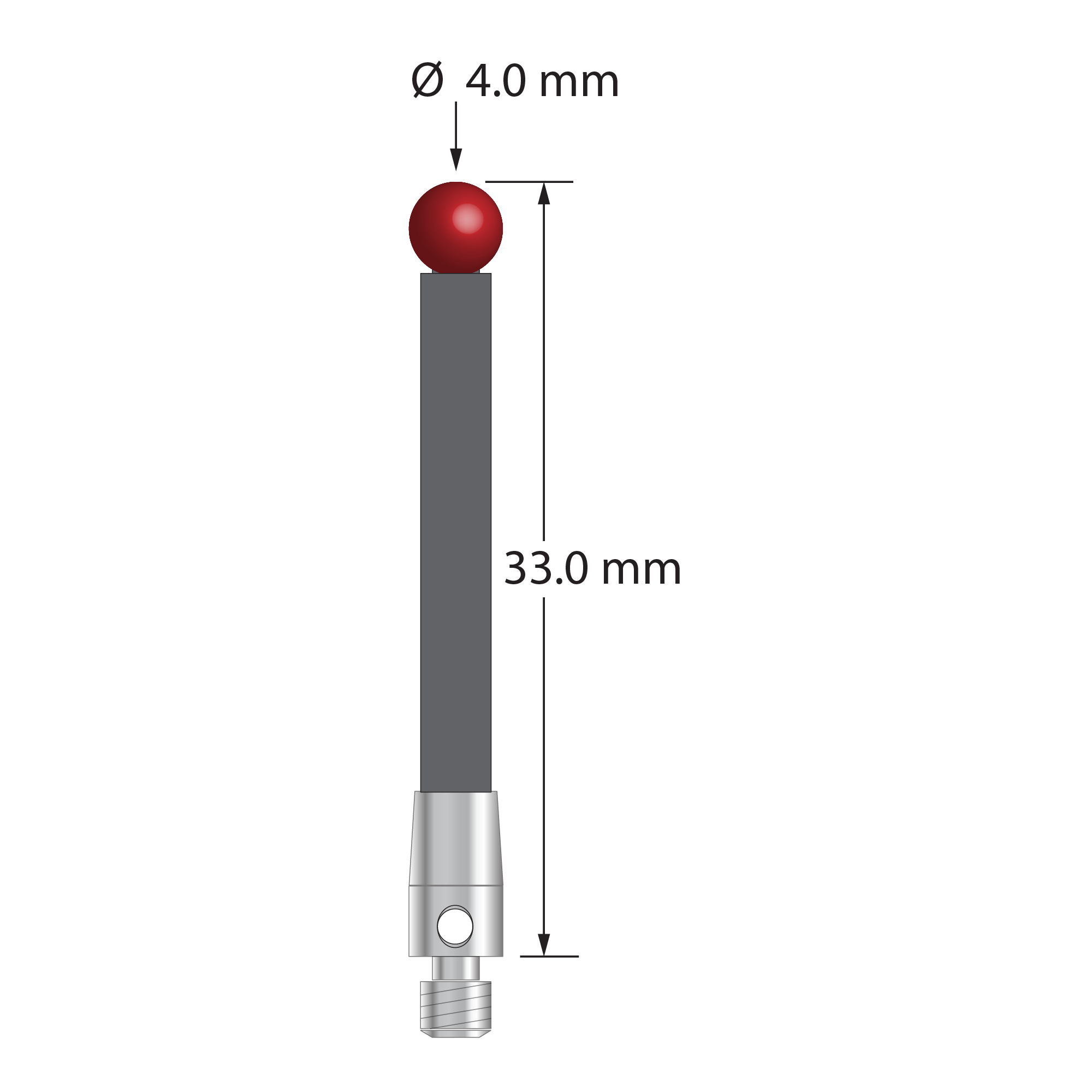 TM3-4033-G M3 stylus with 4.0mm ruby ball, carbon fiber stem, and stainless steel base, 33mm long by Q-Mark Manufacturing, Inc.