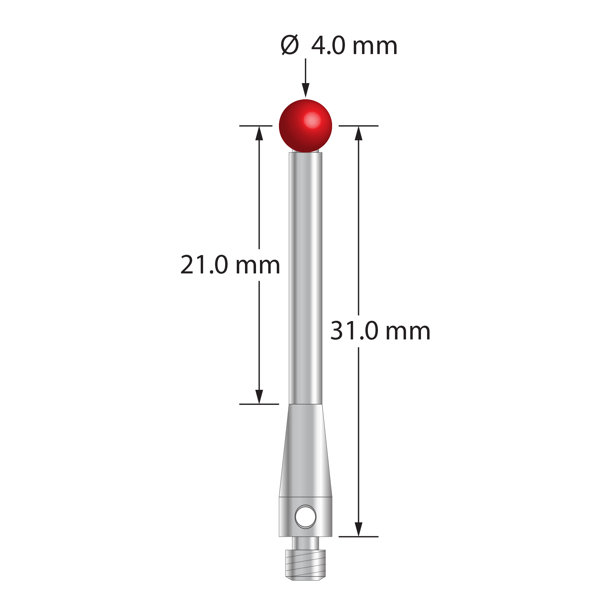 TM3-4033-S M3 stylus with 4.0mm ruby ball, stainless steel stem and base, 31.0mm long by Q-Mark Manufacturing, Inc.