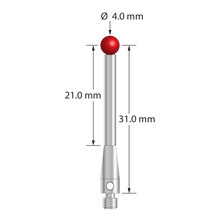 TM3-4033-S M3 stylus with 4.0mm ruby ball, stainless steel stem and base, 31.0mm long by Q-Mark Manufacturing, Inc.