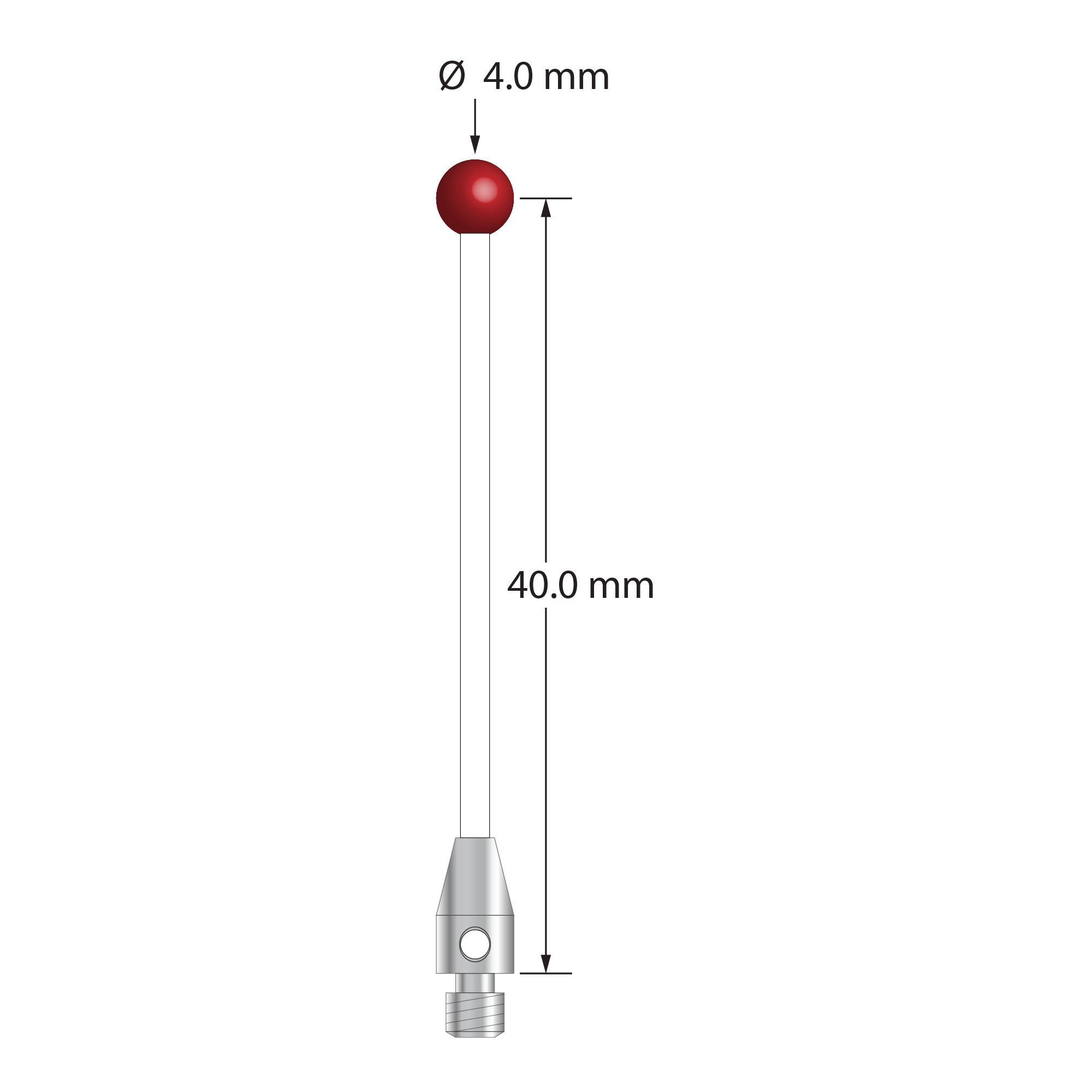 TM3-4042-C M3 4.0mm ruby ball stylus with ceramic stem and stainless steel base, 40.0mm long by Q-Mark Manufacturing, Inc.