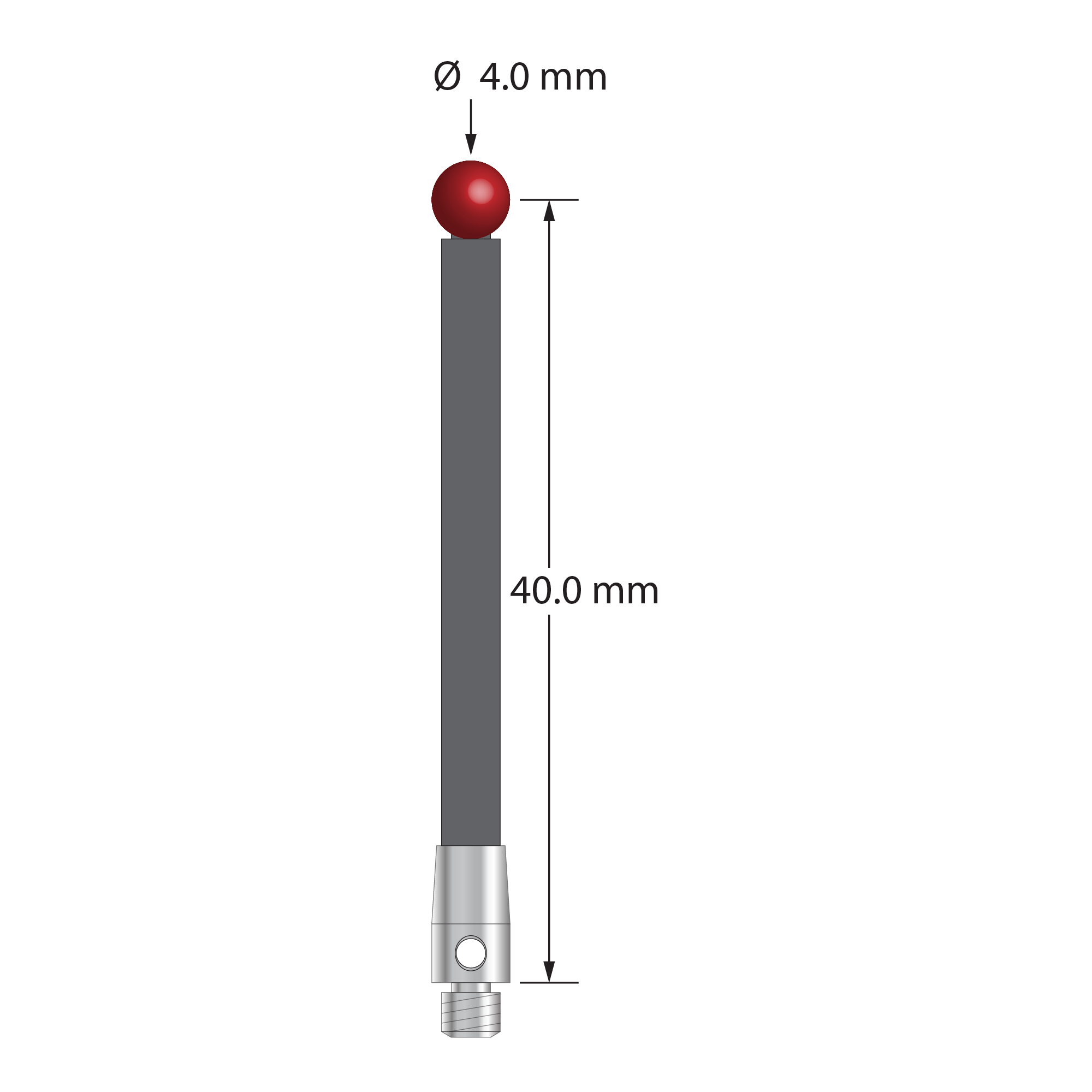 TM3-4042-G M3 stylus with 4.0mm ruby ball, carbon fiber stem, and stainless steel base, 40.0mm long by Q-Mark Manufacturing, Inc.