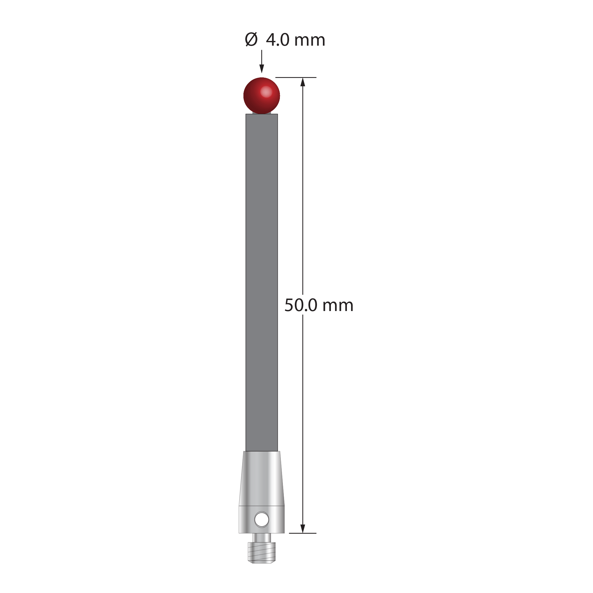 TM3-4050-DS3.5-TX M3 ruby ball stylus with carbon fiber stem and titanium base, 50mm long by Q-Mark Manufacturing, Inc.