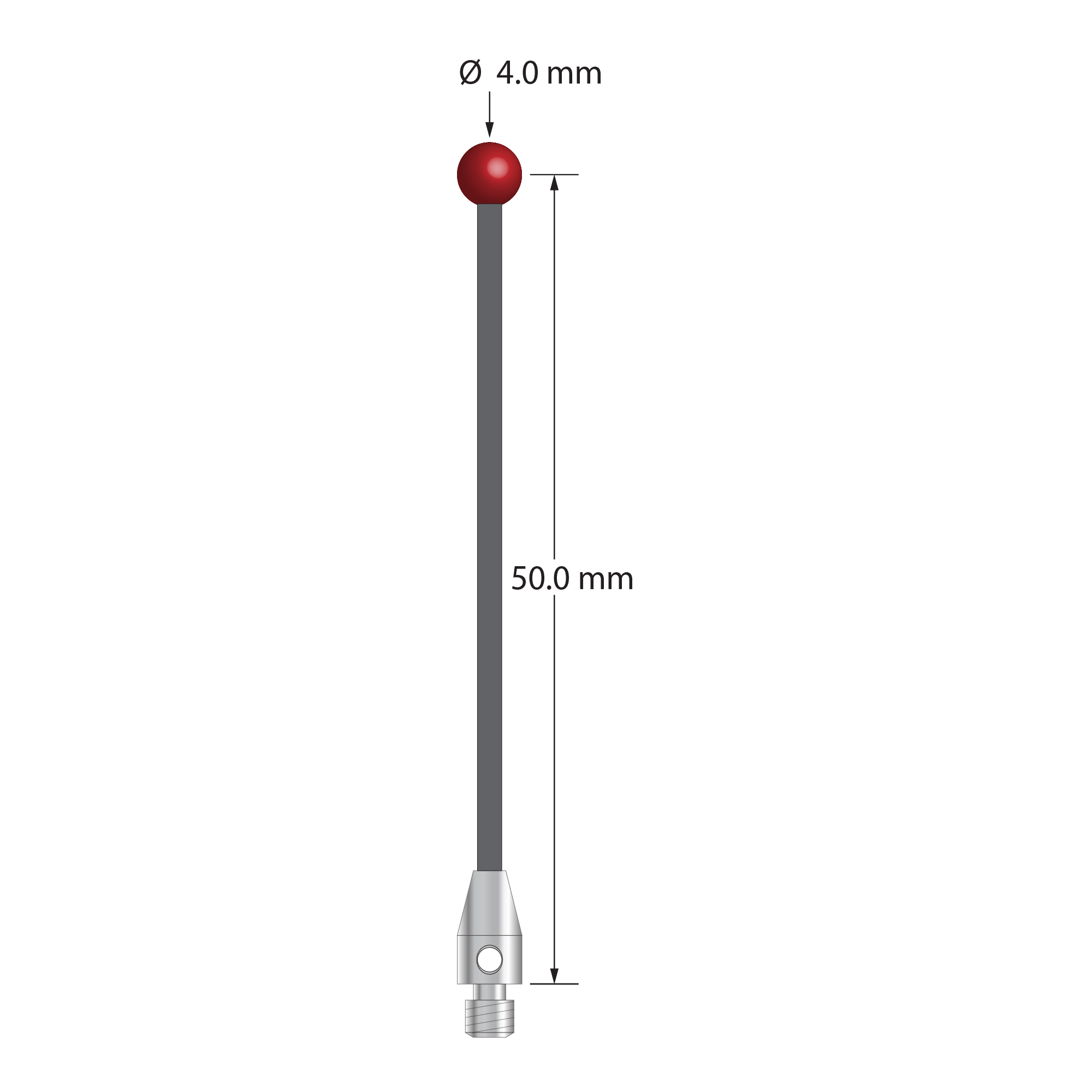 TM3-4052-G M3 stylus with 4.0mm ruby ball, carbon fiber stem, and stainless steel base, 50.0mm long by Q-Mark Manufacturing, Inc.