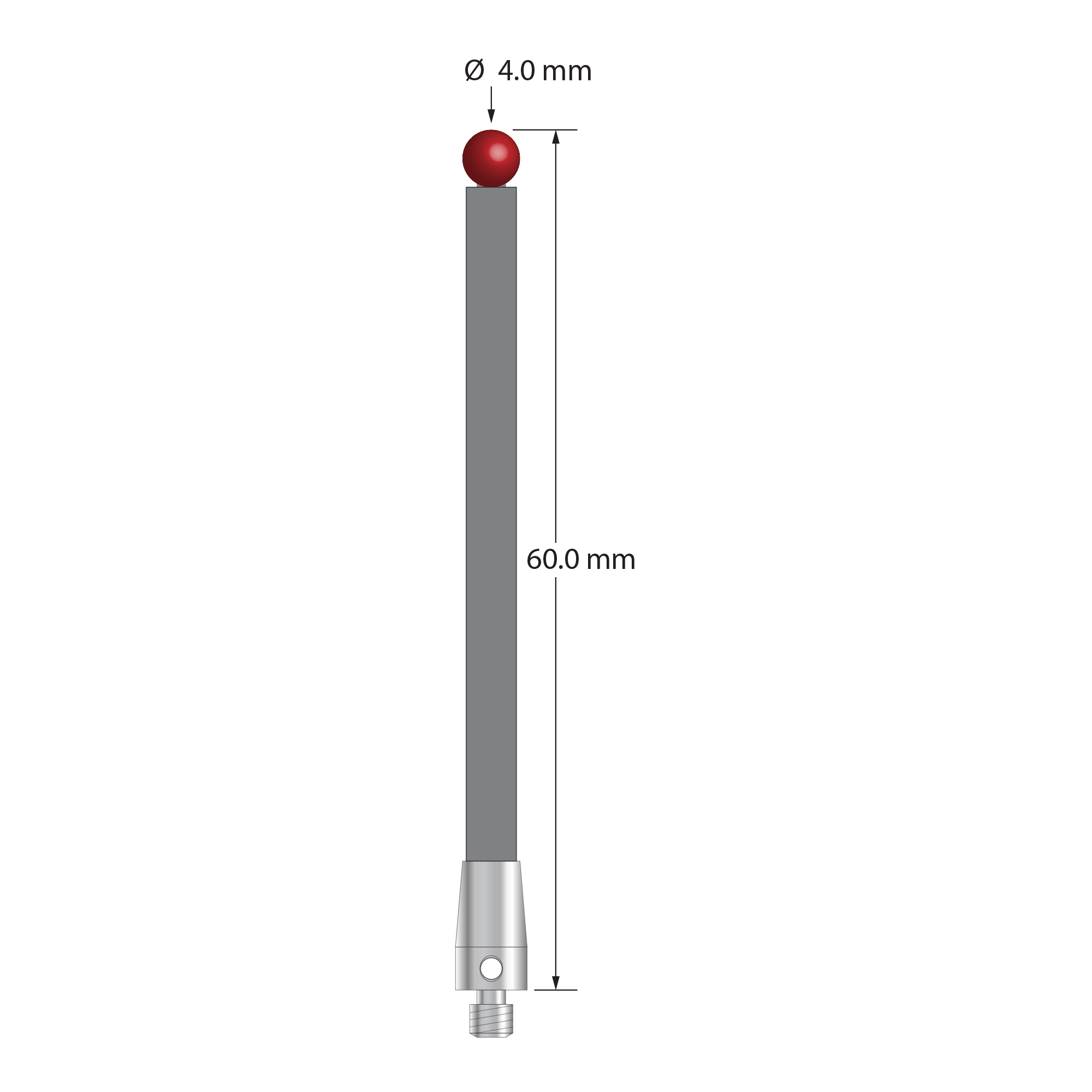 TM3-4060-TX M3 stylus with 4.0mm ruby ball, carbon fiber stem, and titanium base, 60.0mm long by Q-Mark Manufacturing, Inc.