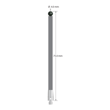 M3 XXT stylus with 4.0 mm diameter silicon nitride ball, 3.5 mm diameter carbon fiber stem, and 5.0 mm diameter x 9.0 mm long titanium base. Overall stylus length is 75.0 mm. Stylus weight is 1.53 grams. Compare to Zeiss 626103-0401-075.