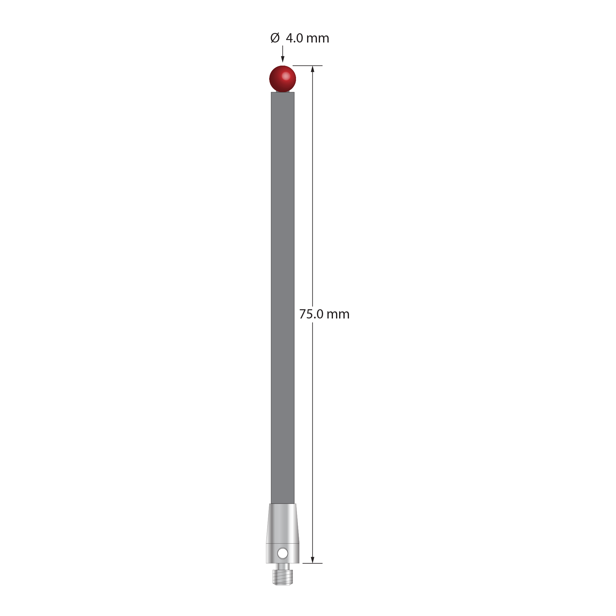 TM3-4075-DS3.5-TX M3 stylus with ruby ball, carbon fiber stem, titanium base, 75mm long by Q-Mark Manufacturing, Inc.